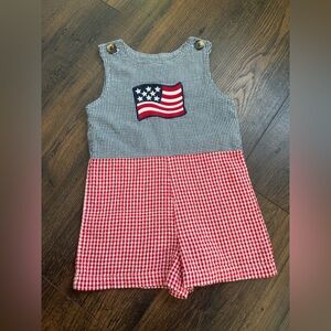 Vintage Y2K Baby Crew USA Seersucker American Flag Romper Size 2T